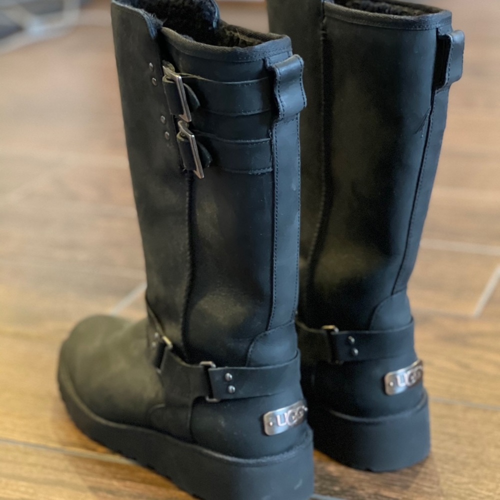 UGG Boots - Black Distressed Buckle Tall Boot - 8